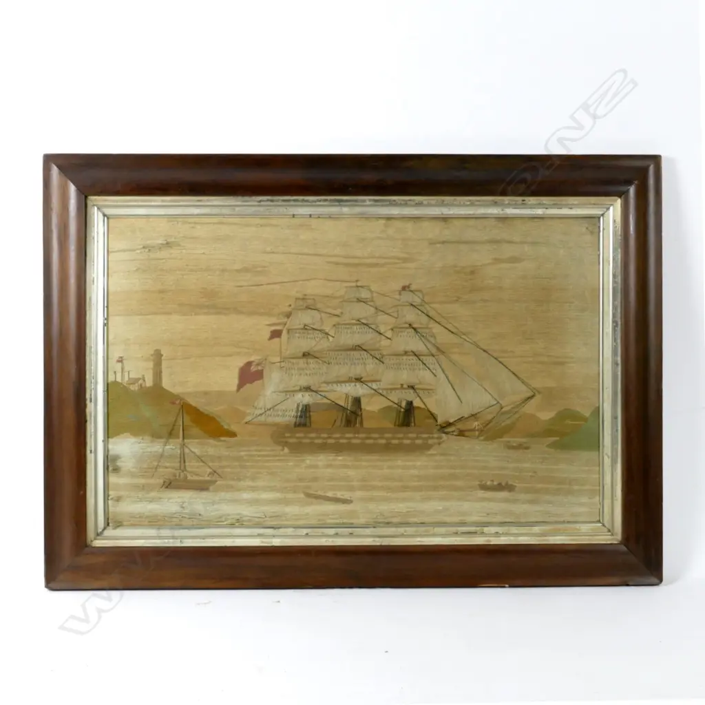 A large 19thC sailor's wool-work picture Image 1++