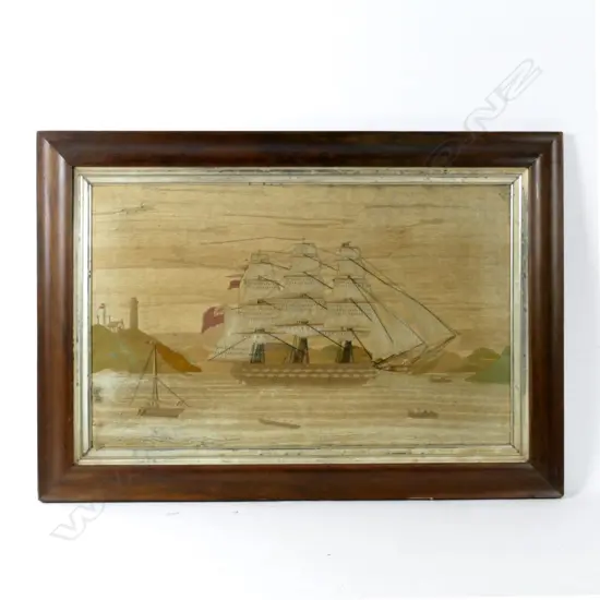 A large 19thC sailor's wool-work picture