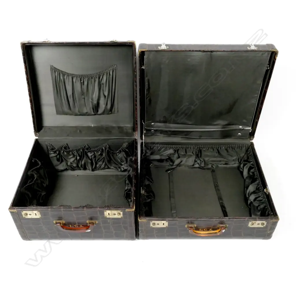 Two vintage leather faux alligator hide suitcases Image 1++