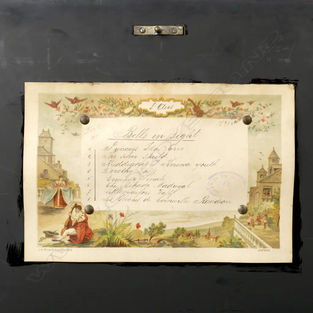 A Swiss music box with 6" cylinder and three 'bells in sight' Image 1++