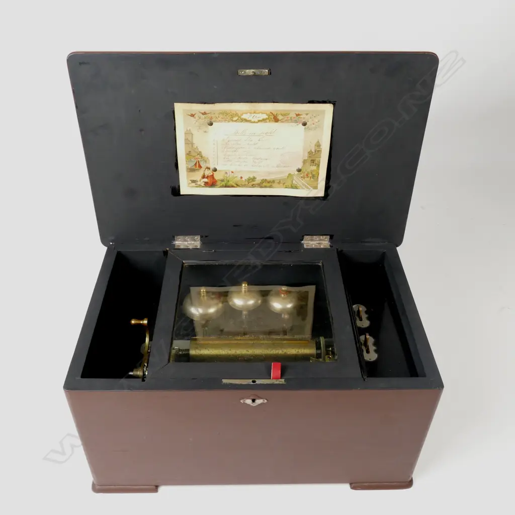A Swiss music box with 6" cylinder and three 'bells in sight' Image 1++