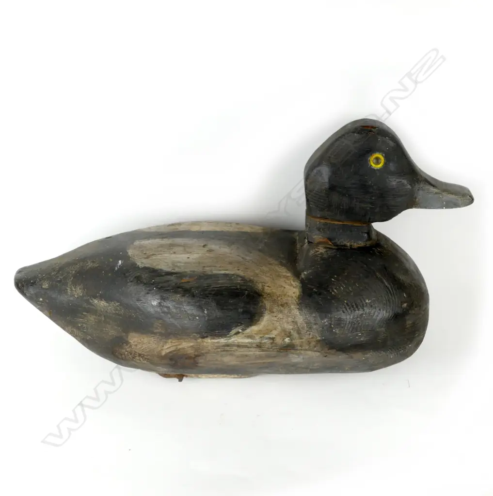 An early vintage handmade wooden blue bill duck decoy Image 1++