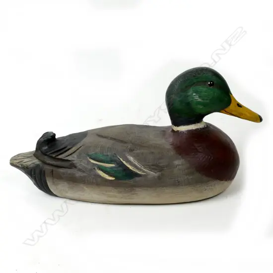 A large hand carved mallard drake duck decoy