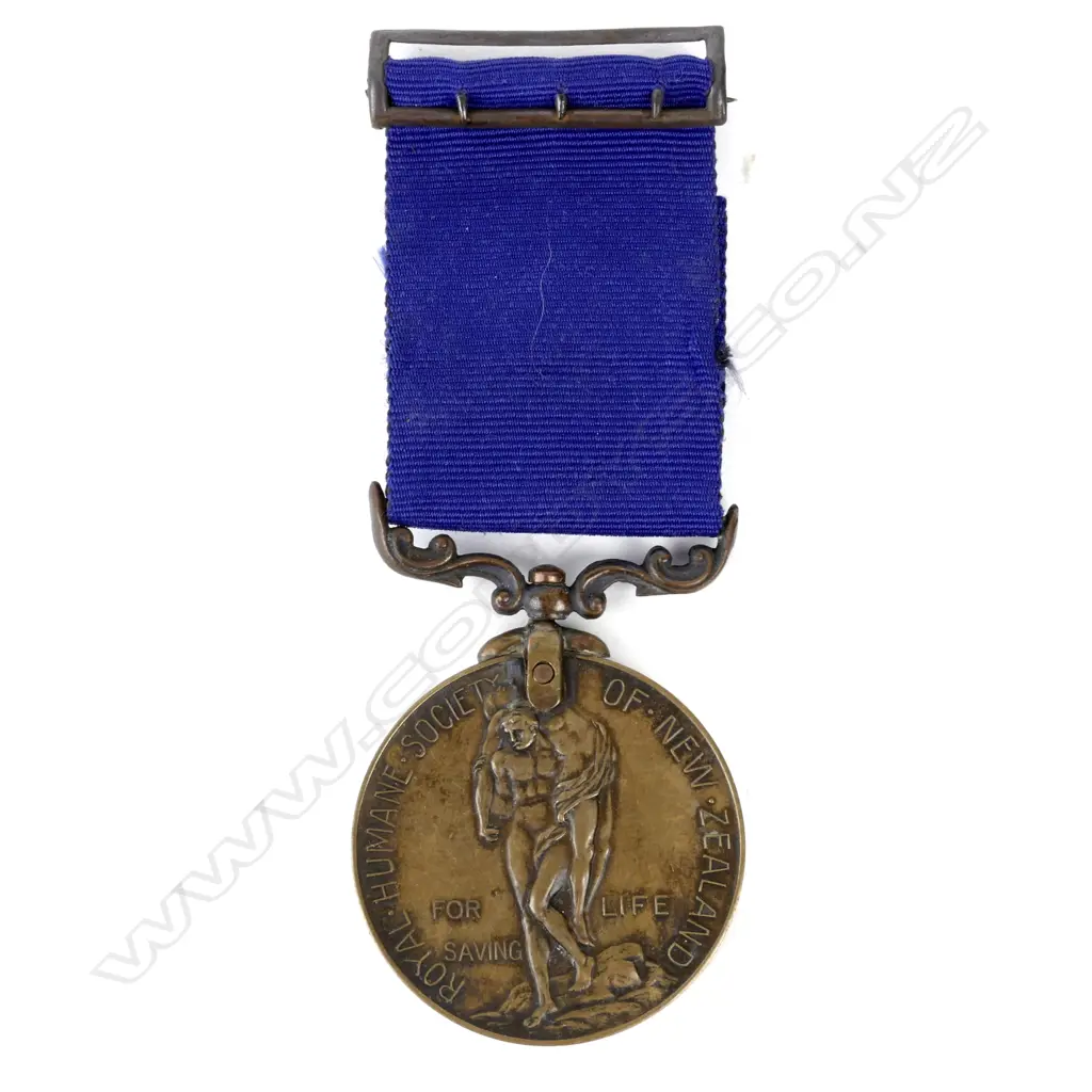 An uncommon bronze Royal Humane Society of New Zealand bravery medal and ribbon Image 1++