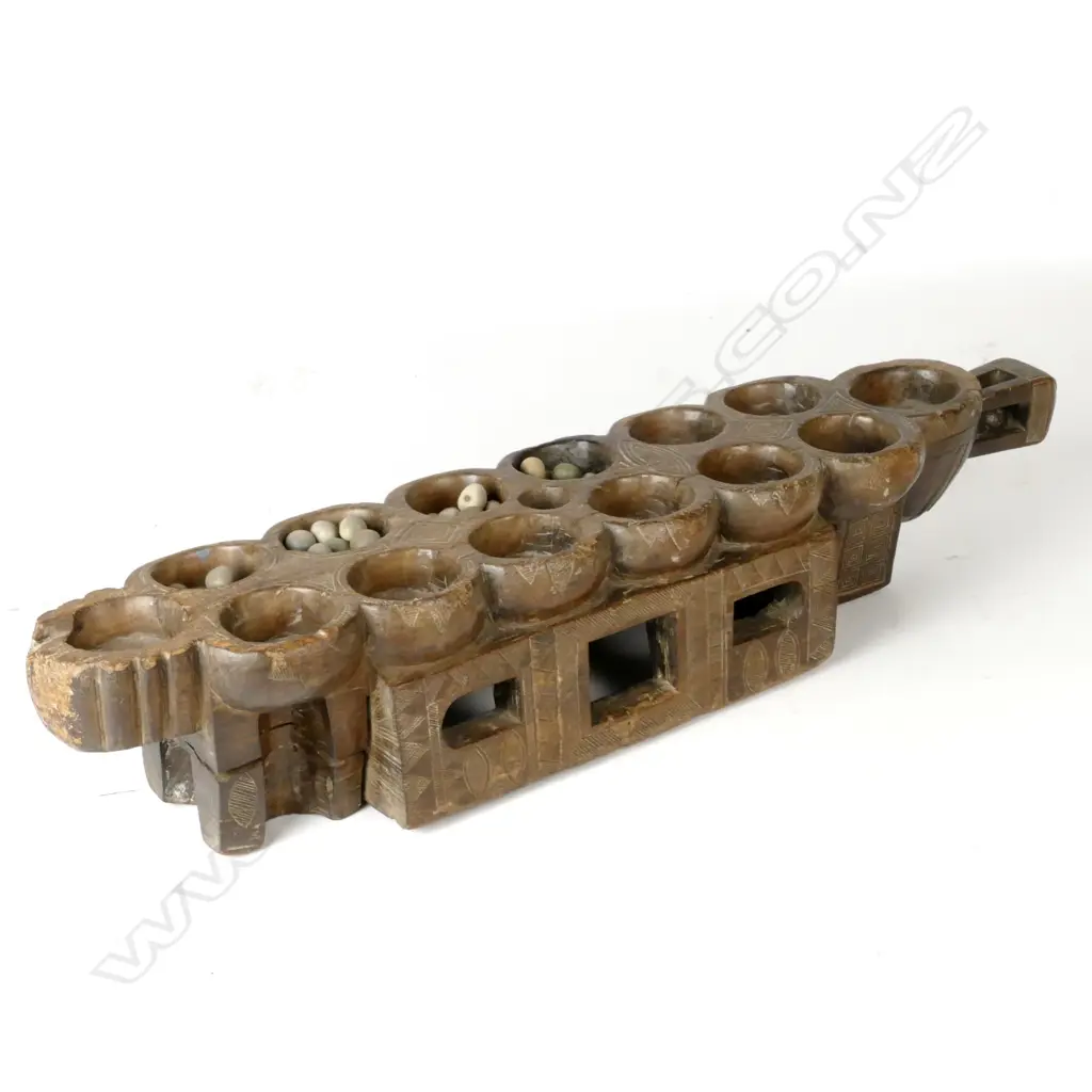 An old African Ivory Coast awalé board game 'table' and 46 nickernuts Image 1++