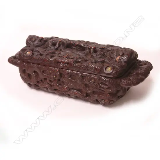A Maori carved papahou (treasure box)