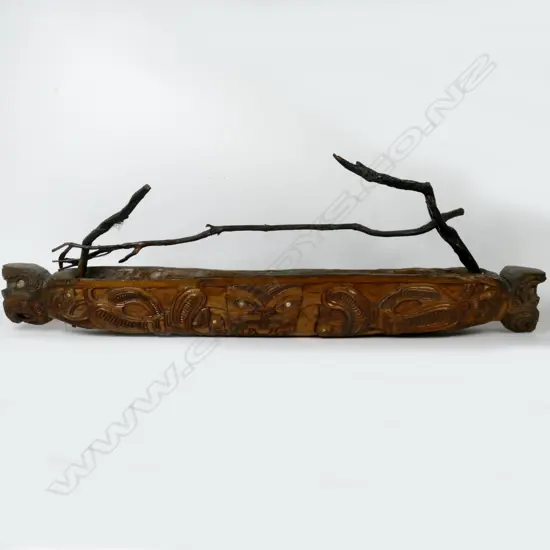 20thC Maori carved waka keruru (bird snare)