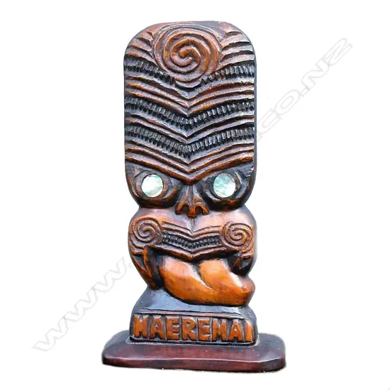 An early/mid-20thC Maori carved sculpture 'HAEREMAI