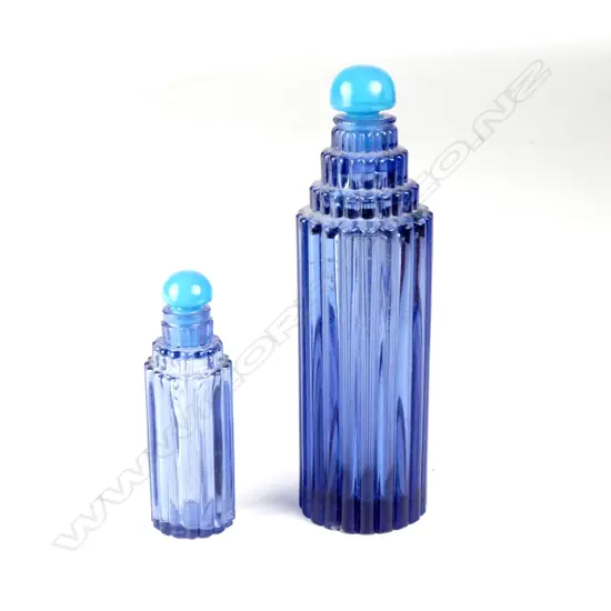 A René Lalique blue glass scent bottle with turquoise coloured stopper
