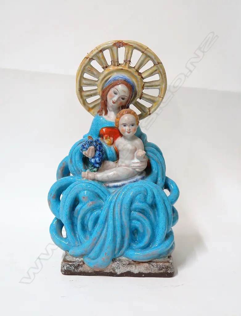 An early 20thC Austrian Gmundner Keramik figure group of the Madonna and Child Image 1++