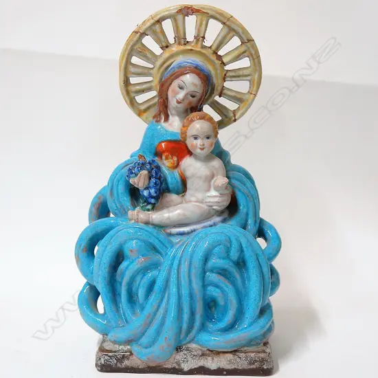 An early 20thC Austrian Gmundner Keramik figure group of the Madonna and Child