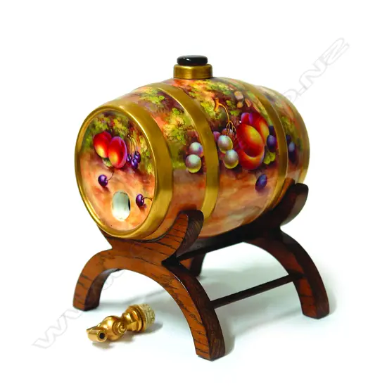 A 1930s Royal Worcester fruit hand-painted barrel by E. Townsend