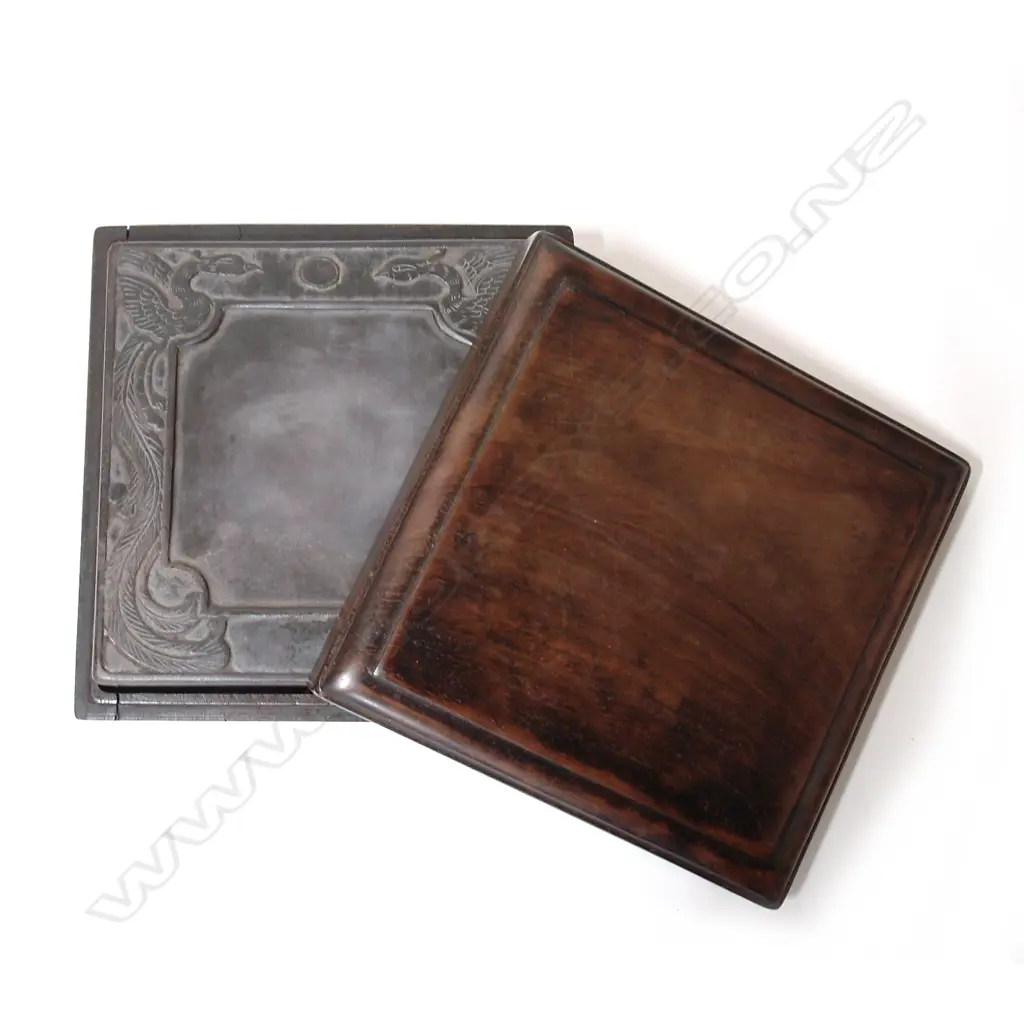 A Chinese hardwood cased inkstone Image 1++