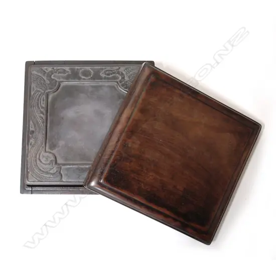 A Chinese hardwood cased inkstone