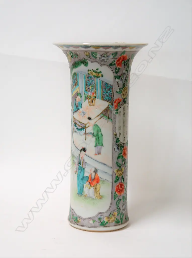An old Chinese famille verte trumpet vase Image 1++
