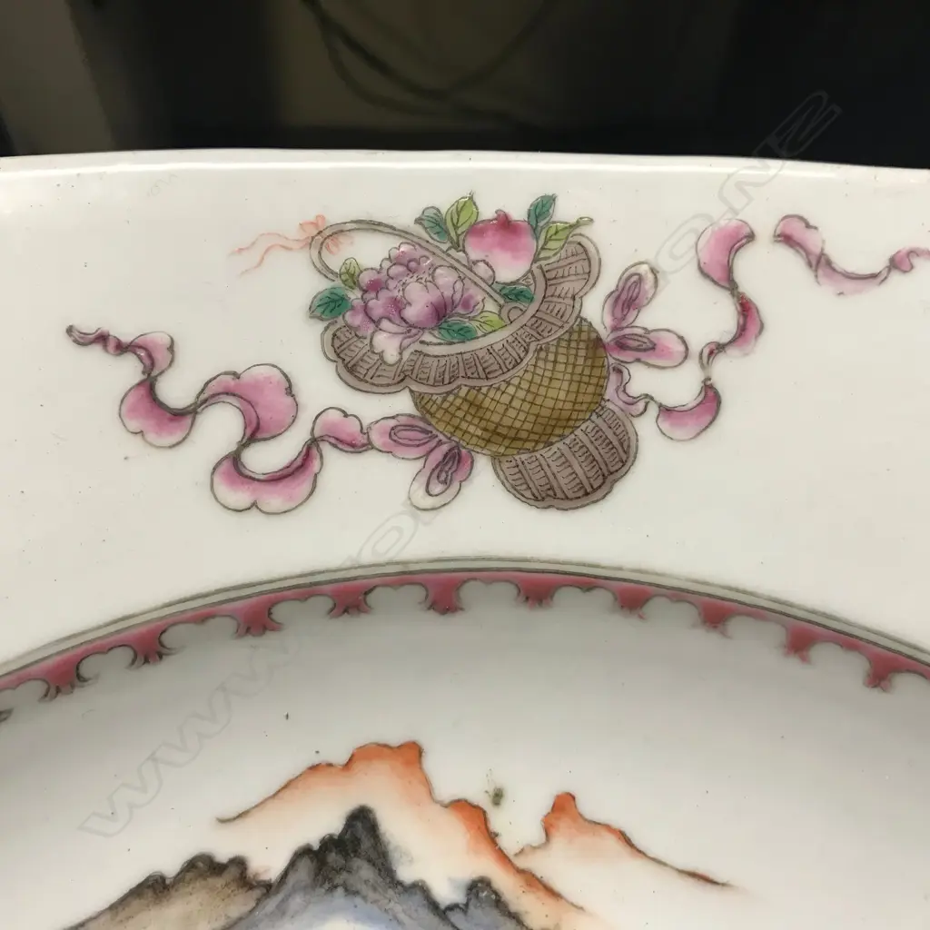 A large Chinese octagonal shaped porcelain bowl with a circular well Image 1++