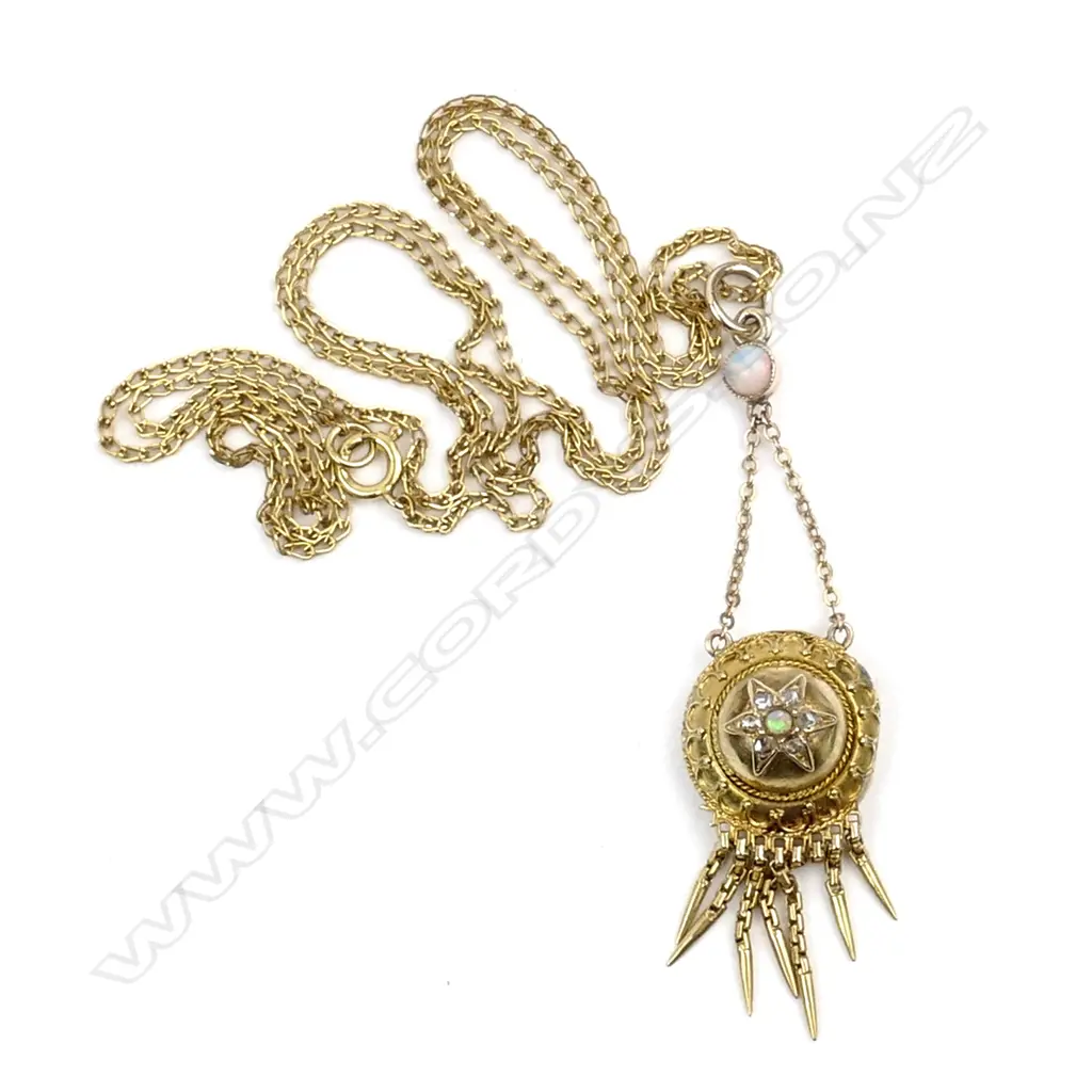 A Victorian 9ct gold opal and diamond tassel pendant Image 1++