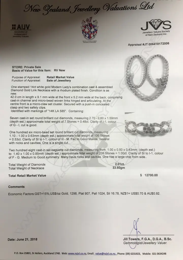 A 14ct. white gold and diamond necklace Image 1++