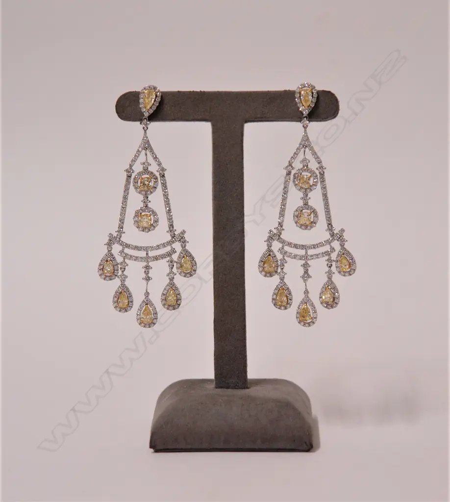 A pair of antique Belle Epoque style 18ct. white gold and diamond set chandelier type earrings Image 1++