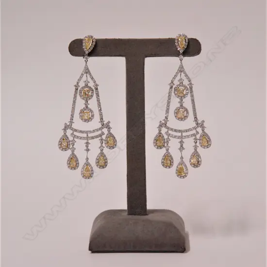 A pair of antique Belle Epoque style 18ct. white gold and diamond set chandelier type earrings