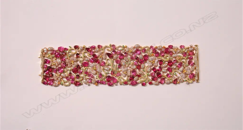A lady's spectacular 18ct. yellow gold rubellite diamond and precious stone bracelet Image 1++