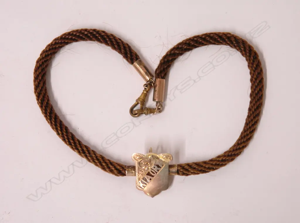 A late 19thC colonial plaited hair and gold mounted necklace Image 1++