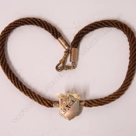 A late 19thC colonial plaited hair and gold mounted necklace