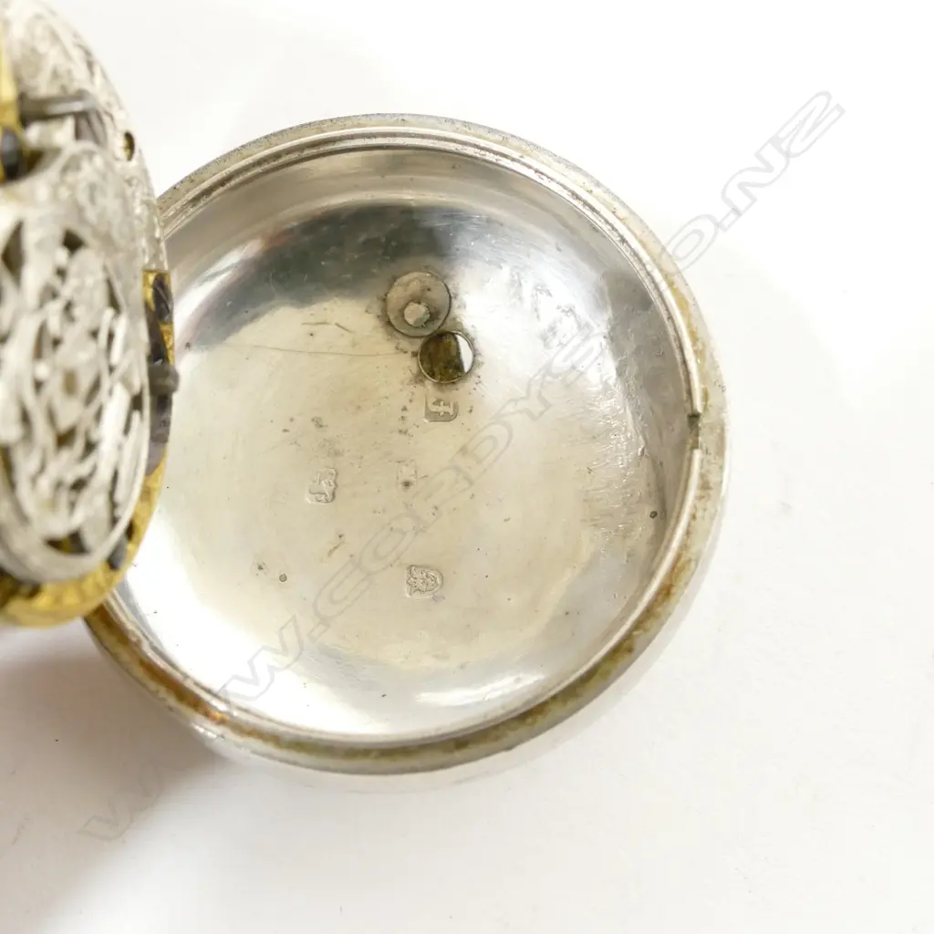 A rare 18thC Masonic silver pair cased verge pocket watch Image 1++