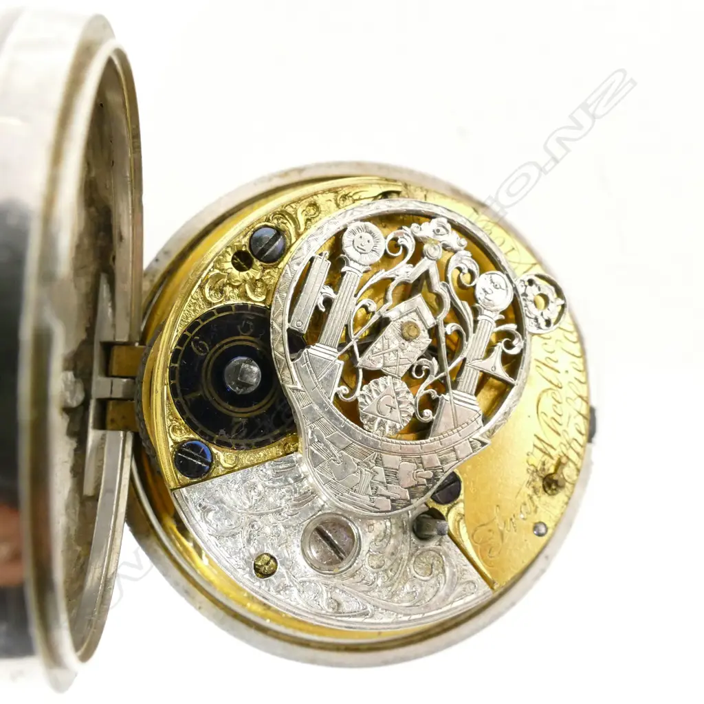 A rare 18thC Masonic silver pair cased verge pocket watch Image 1++