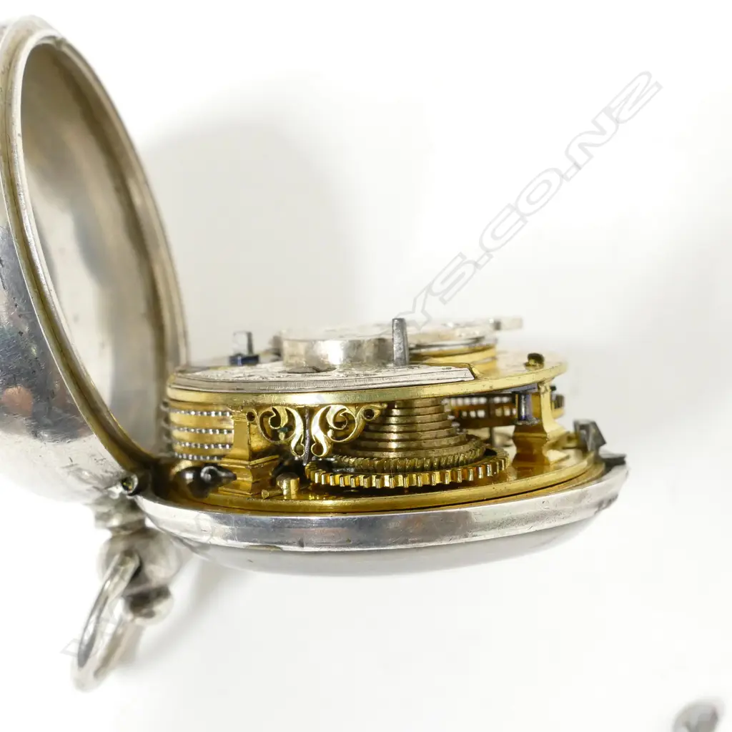 A rare 18thC Masonic silver pair cased verge pocket watch Image 1++