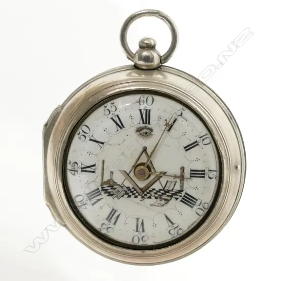 A rare 18thC Masonic silver pair cased verge pocket watch