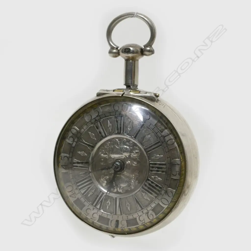 An 18thC silver pair cased verge pocket watch and chain Image 1++