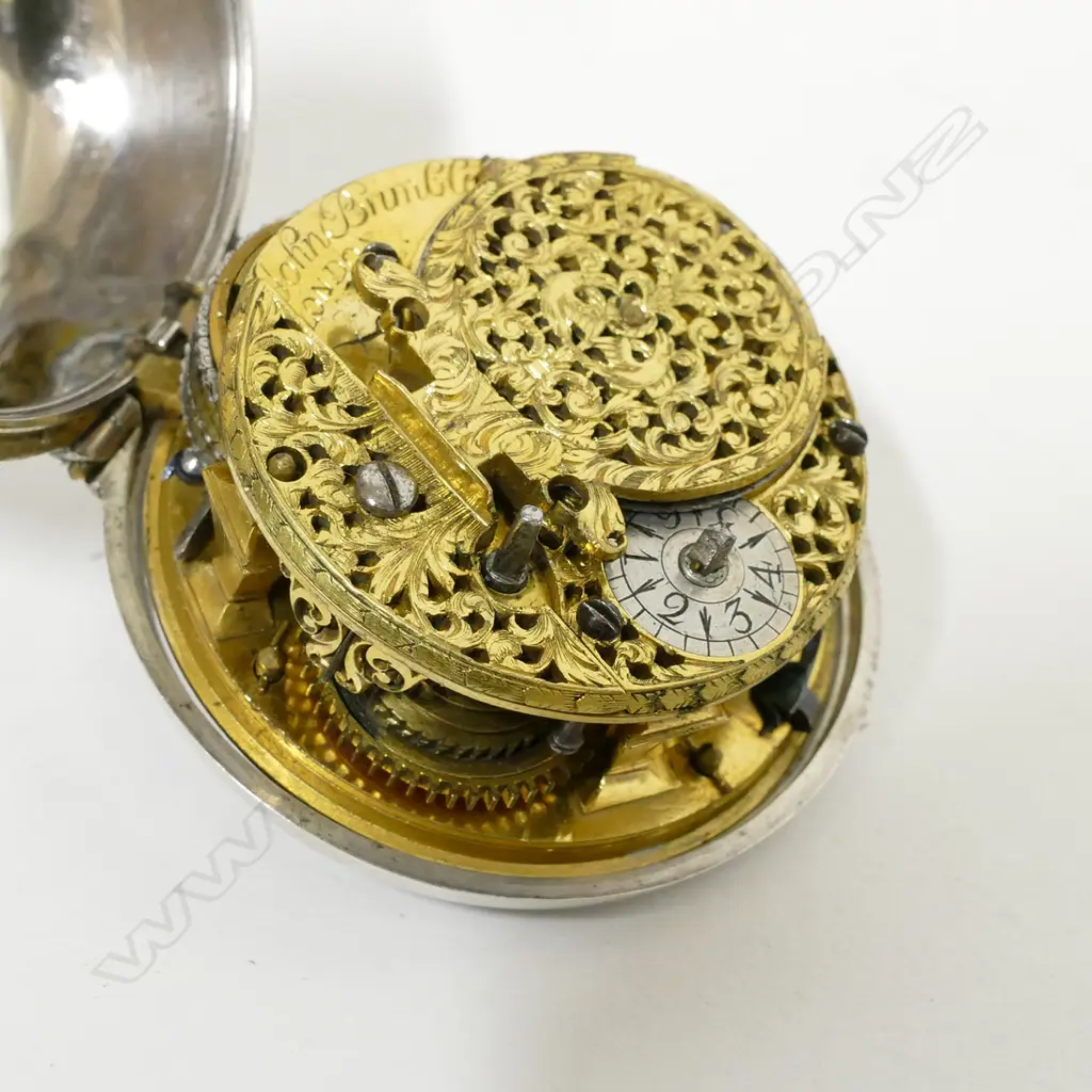 An 18thC silver pair cased verge pocket watch and chain Image 1++