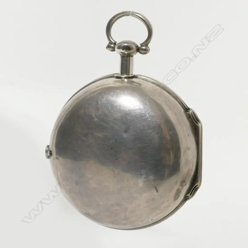 An 18thC silver pair cased verge pocket watch and chain Image 1++