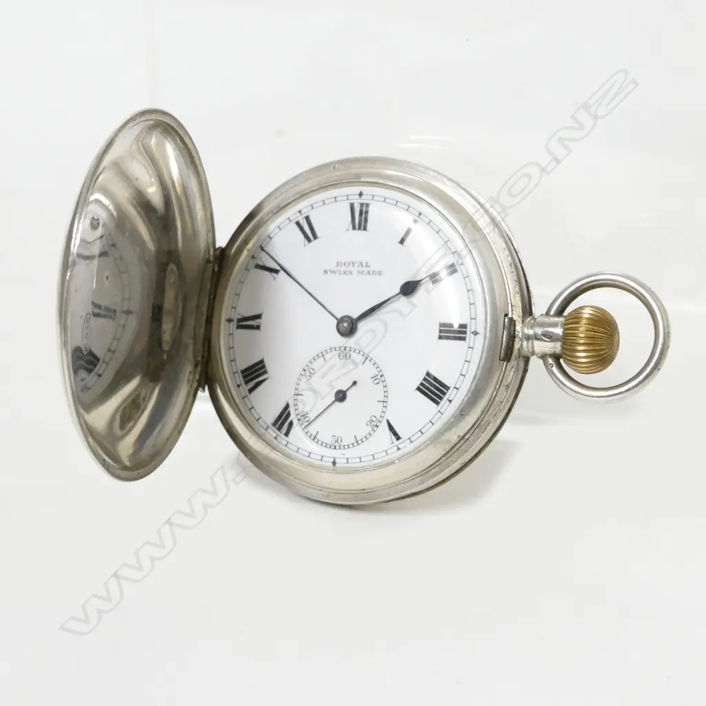 A Swiss .935 silver hunter cased Royal pocket watch Image 1++