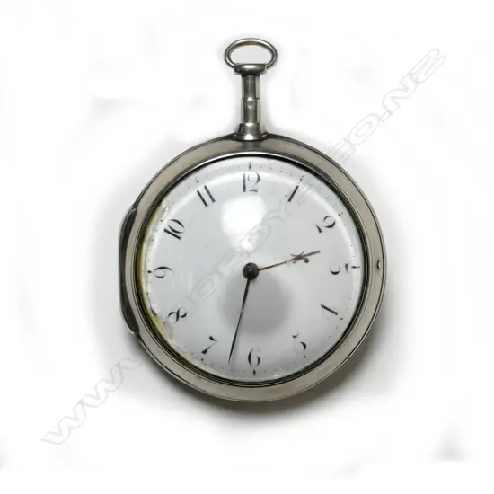 A silver pair cased verge fusee pocket watch