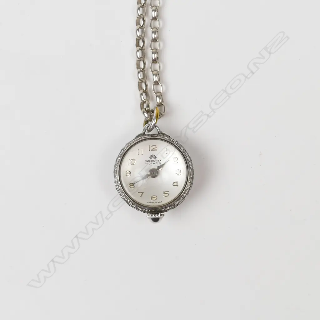 A 1920s silver and marcasite Bucherer lady's pendant watch Image 1++