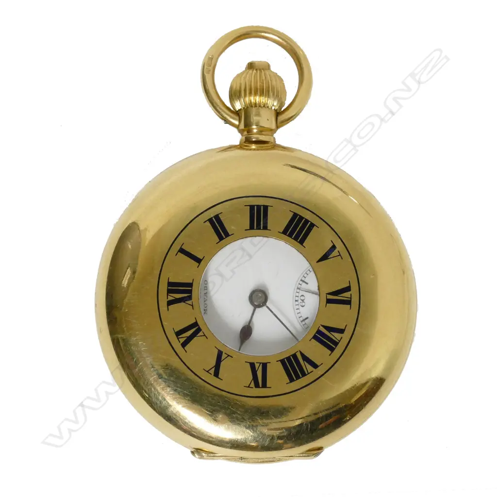 An 18ct gold cased Swiss Movado Chronomètre half hunter pocket watch Image 1++