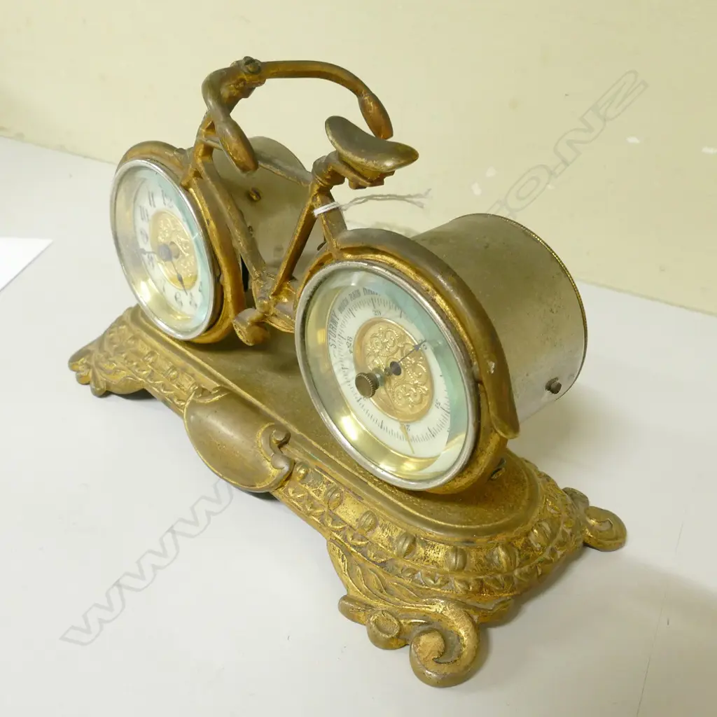 An Edwardian brass desk clock and barometer Image 1++