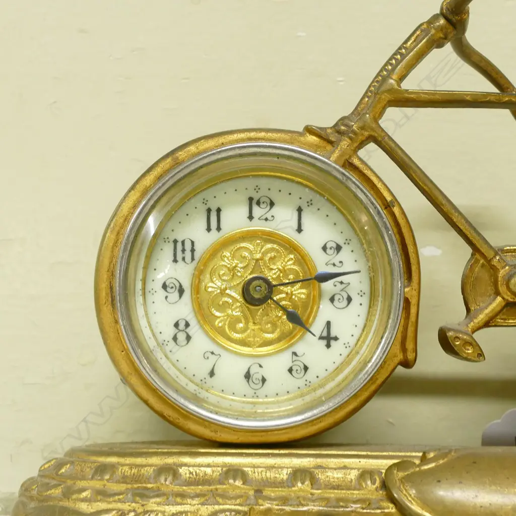An Edwardian brass desk clock and barometer Image 1++