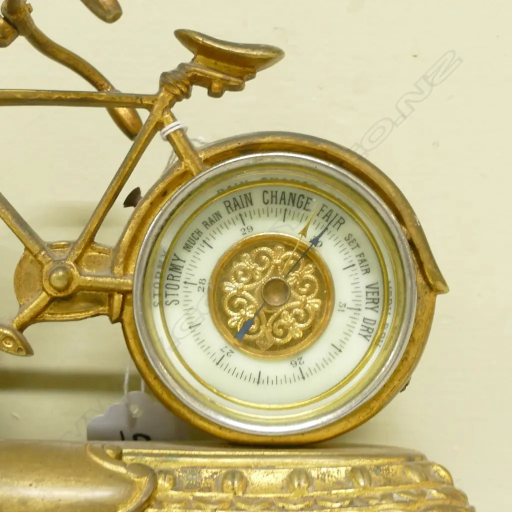 An Edwardian brass desk clock and barometer Image 1++