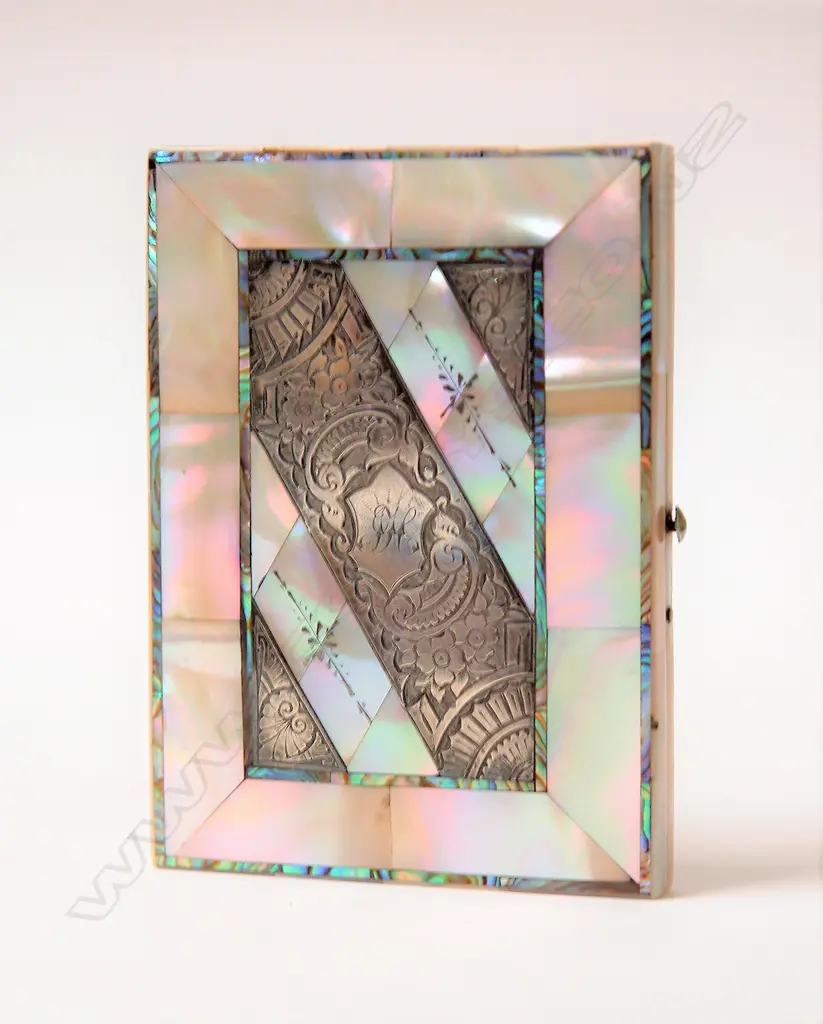 A Victorian mother-of-pearl silver and abalone card case Image 1++