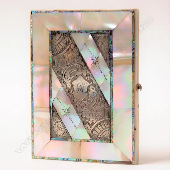A Victorian mother-of-pearl silver and abalone card case
