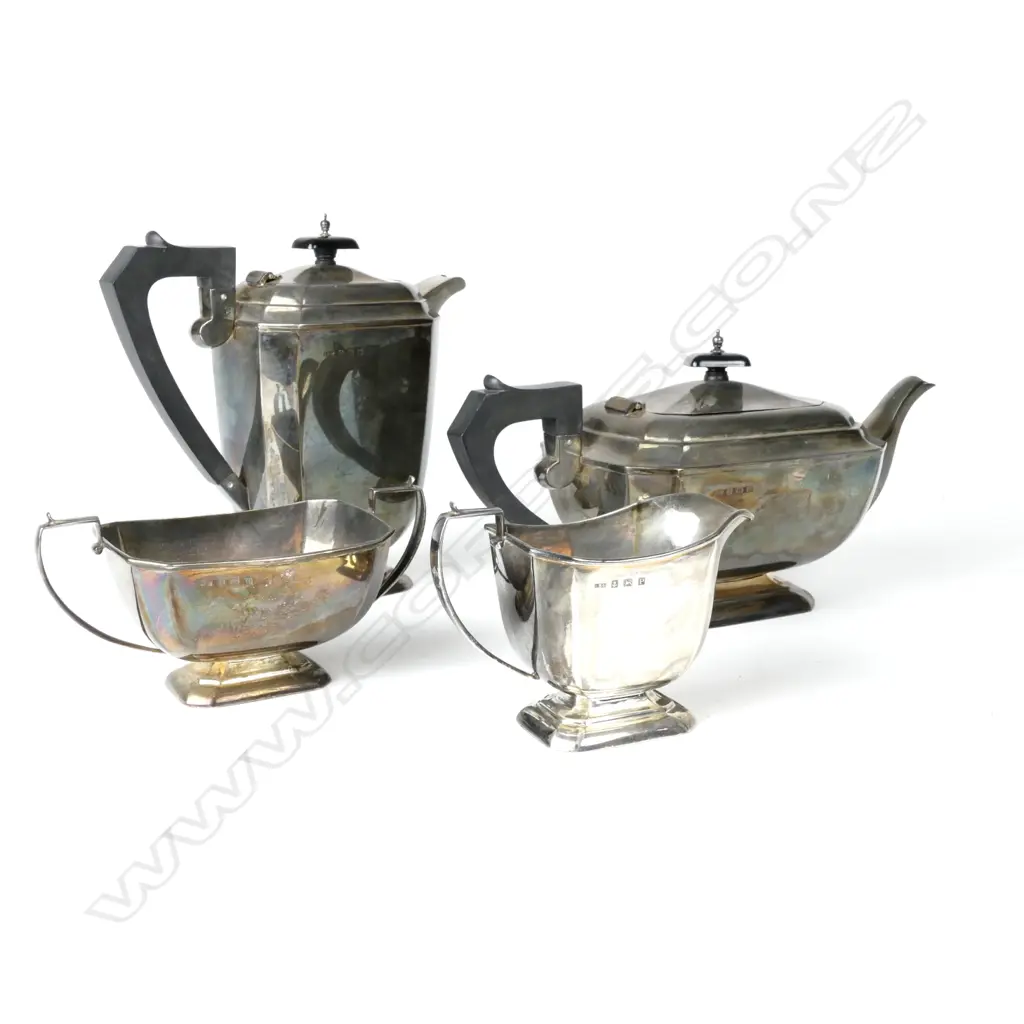 An Art Deco period four piece silver tea set Image 1++