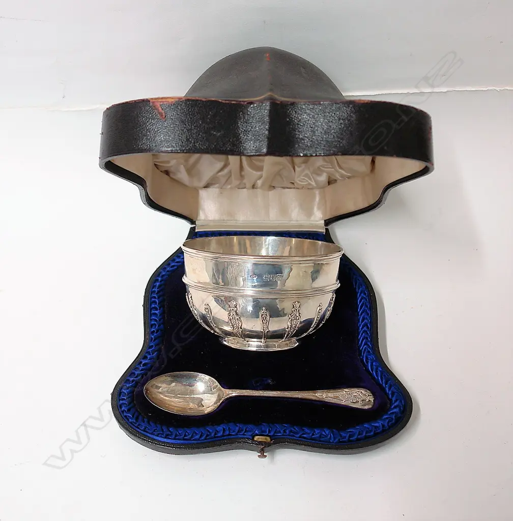 A late Victorian boxed presentation silver bowl and spoon Image 1++