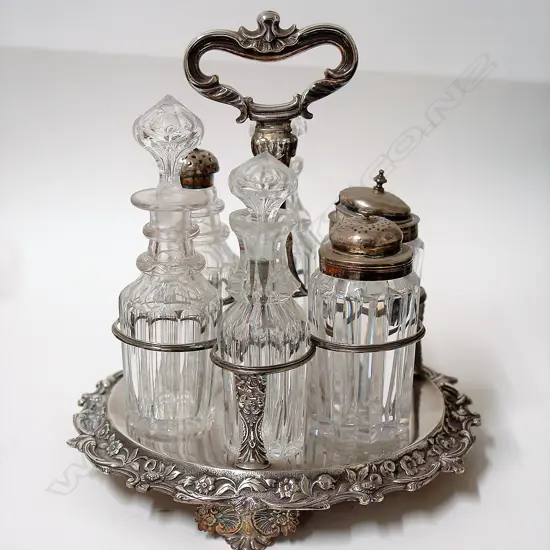 A Victorian silver six-bottle cruet stand