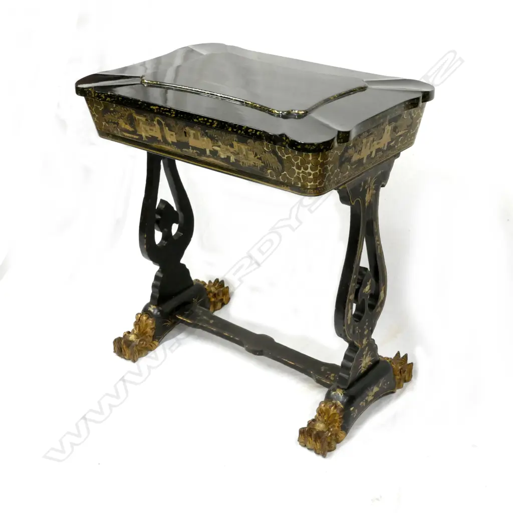 A 19thC chinoiserie lacquer sewing work table Image 1++