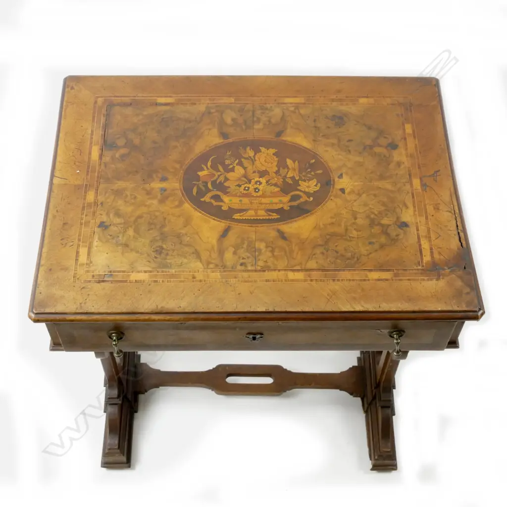 A Victorian burr walnut side table with single drawer Image 1++