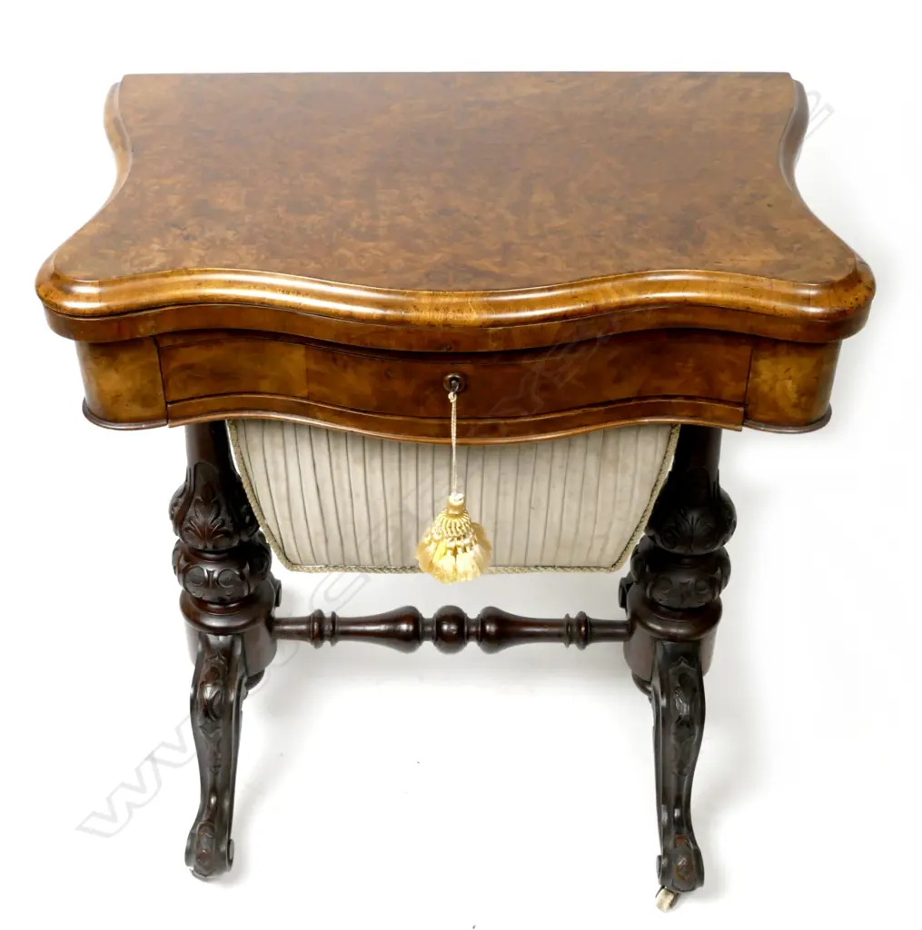 A quality Victorian burr walnut fold-over top games table Image 1++