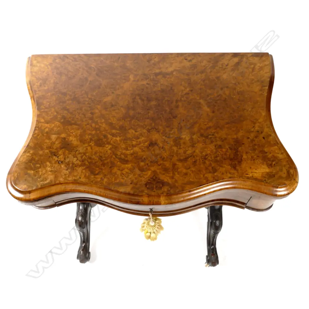 A quality Victorian burr walnut fold-over top games table Image 1++